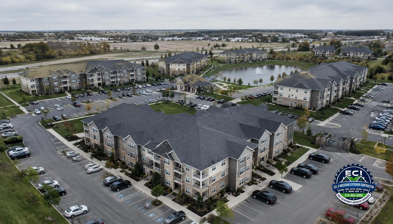 Apartment complex roofing by ECI — multi-building restoration